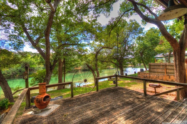 deck with a water view