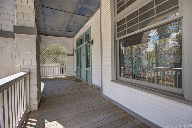 wooden terrace featuring french doors