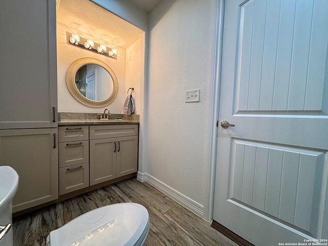 bathroom featuring vanity, toilet, and hardwood / wood-style flooring