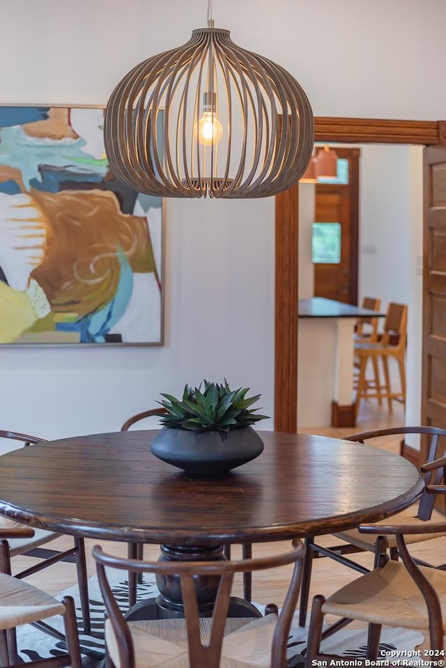 dining room with a chandelier