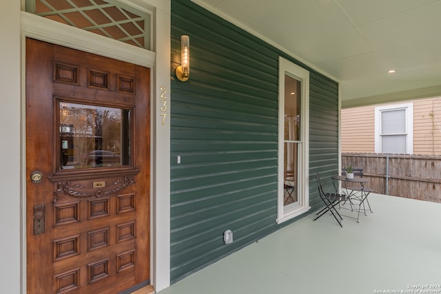 property entrance with a porch