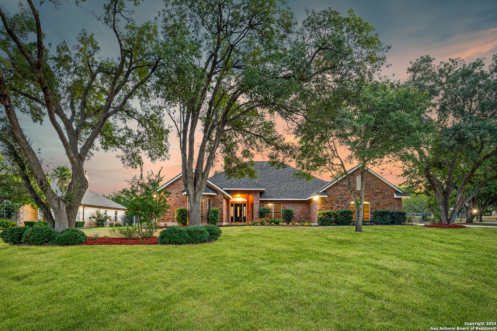 view of front of home with a yard