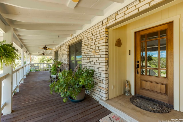 exterior space with ceiling fan and covered porch