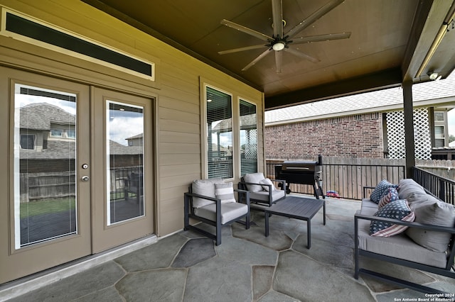 view of patio featuring outdoor lounge area and ceiling fan