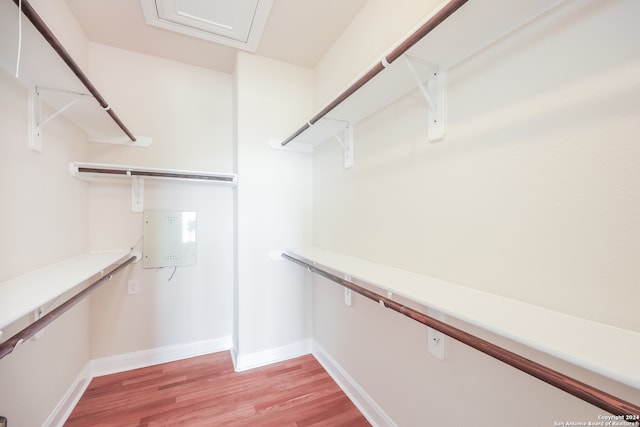 spacious closet with light hardwood / wood-style floors