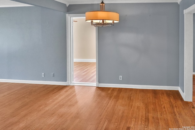 unfurnished room featuring ornamental molding and wood-type flooring