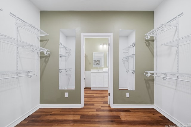 spacious closet featuring dark wood-type flooring