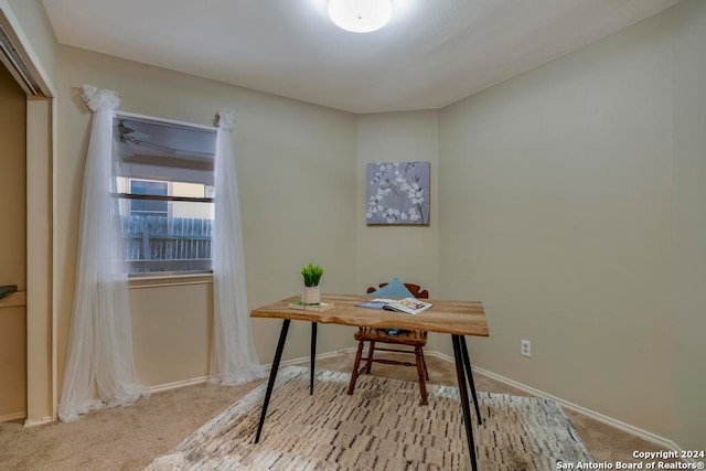 home office featuring light colored carpet