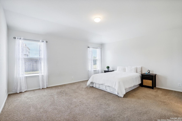 bedroom with baseboards and carpet