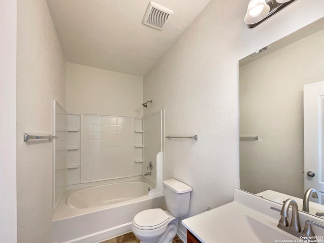 full bathroom featuring vanity, toilet, and tub / shower combination