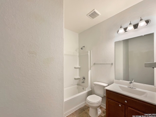 full bathroom featuring vanity, toilet, tile patterned floors, and bathing tub / shower combination