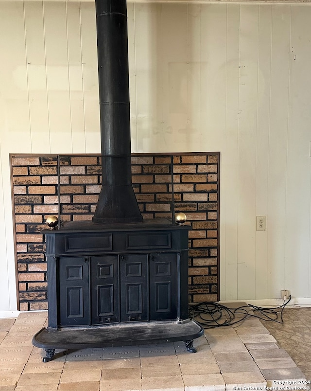 room details with a wood stove