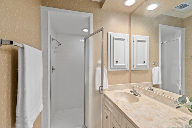 bathroom featuring vanity and walk in shower