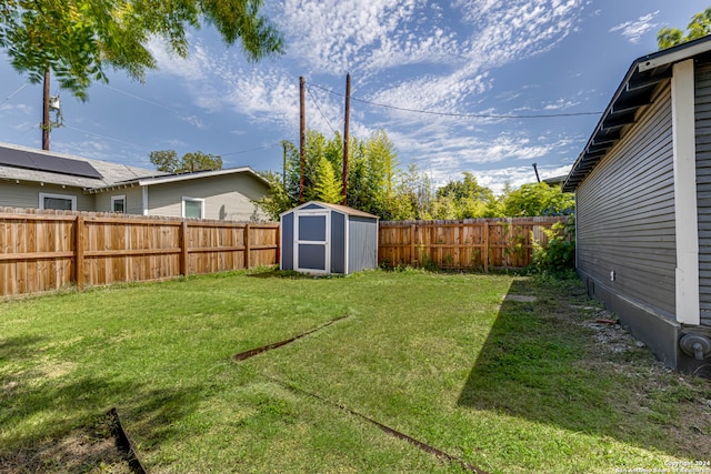 view of yard featuring a shed