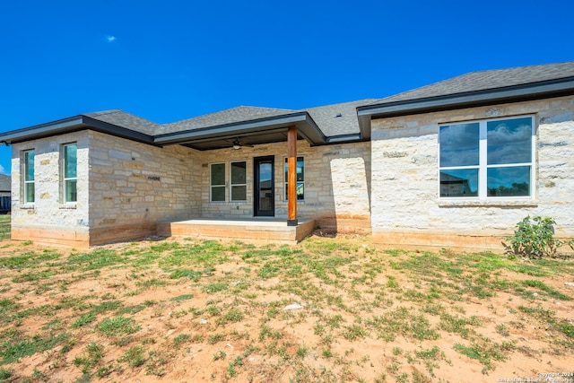 back of house with a patio and ceiling fan