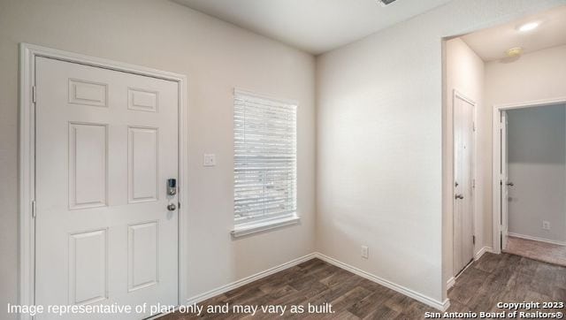 foyer with dark hardwood / wood-style floors