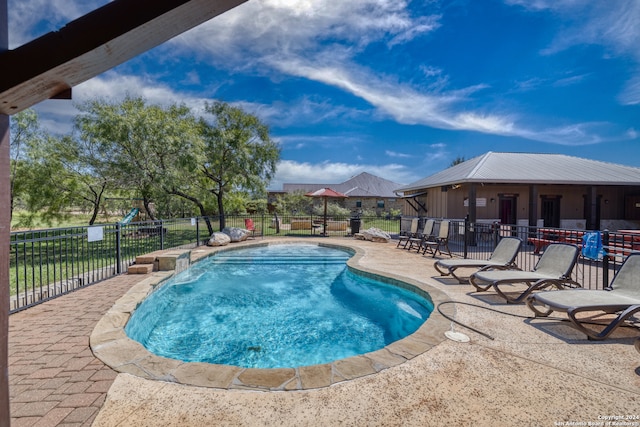 view of swimming pool with a patio