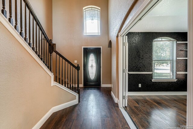 foyer entrance featuring plenty of natural light and hardwood / wood-style flooring