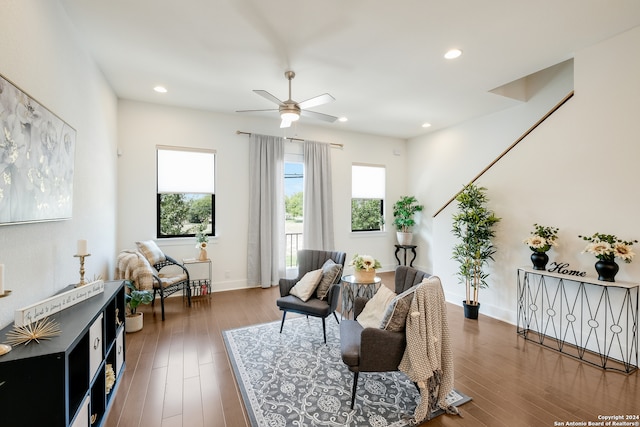 interior space featuring dark hardwood / wood-style flooring and ceiling fan