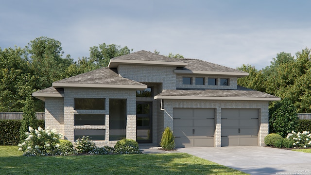 view of front of home featuring a garage and a front lawn