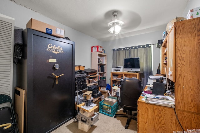 office space featuring ceiling fan and carpet flooring