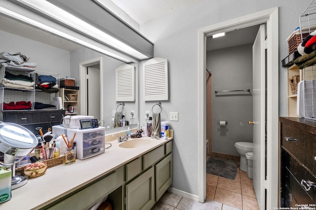 bathroom with vanity, toilet, and tile patterned floors