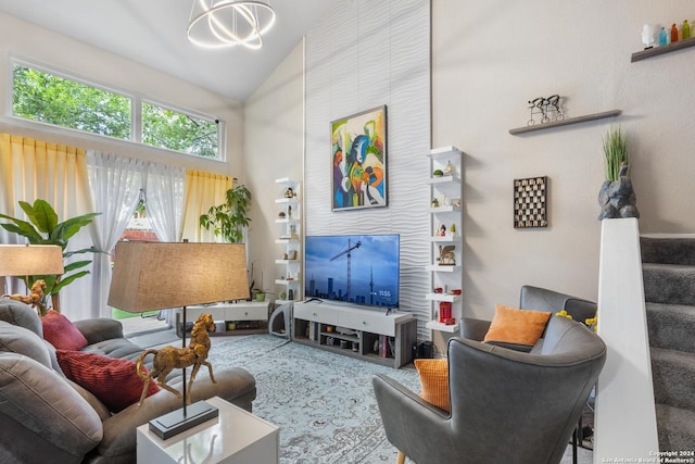 12019 Ashrock Ct, San Antonio, TX 78230 - living room with high vaulted ceiling and a chandelier