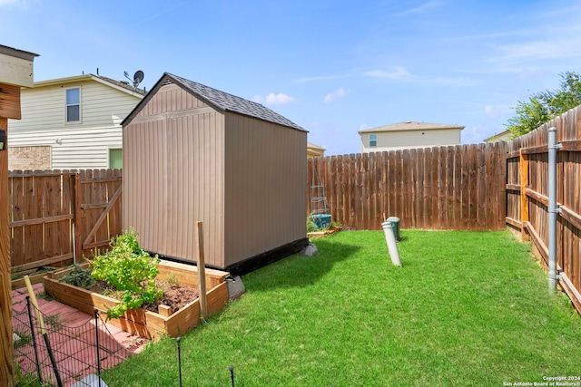 view of yard with a shed