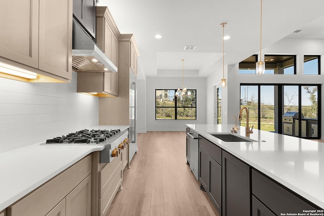 kitchen featuring a sink, visible vents, extractor fan, and light countertops