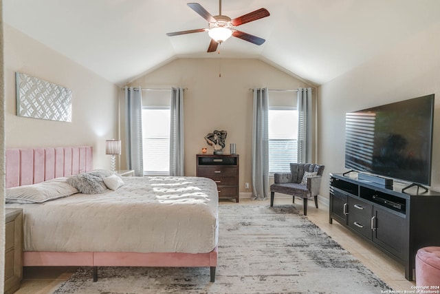 bedroom featuring vaulted ceiling and ceiling fan