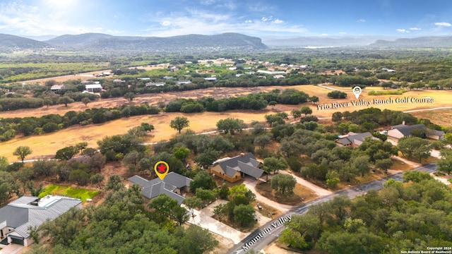 birds eye view of property featuring a mountain view