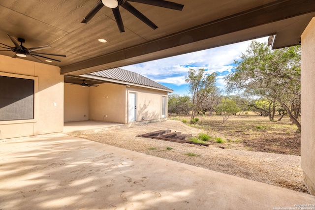 view of patio with ceiling fan