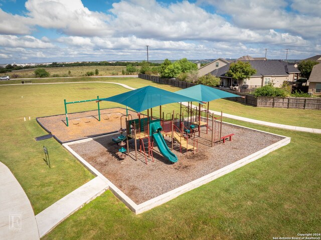 view of jungle gym with a yard