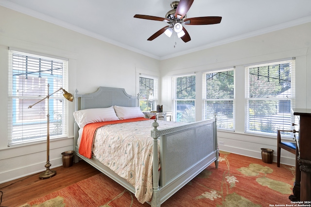 bedroom featuring multiple windows and ceiling fan