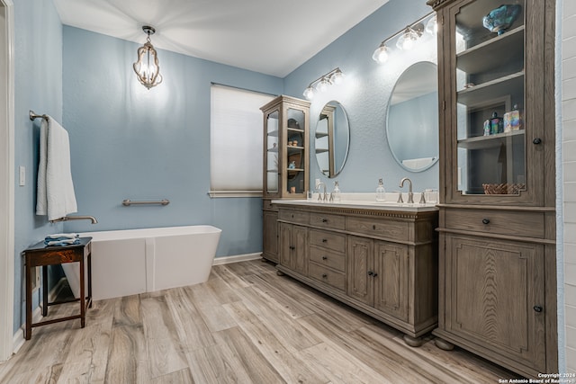 bathroom featuring a bathtub, hardwood / wood-style flooring, and vanity