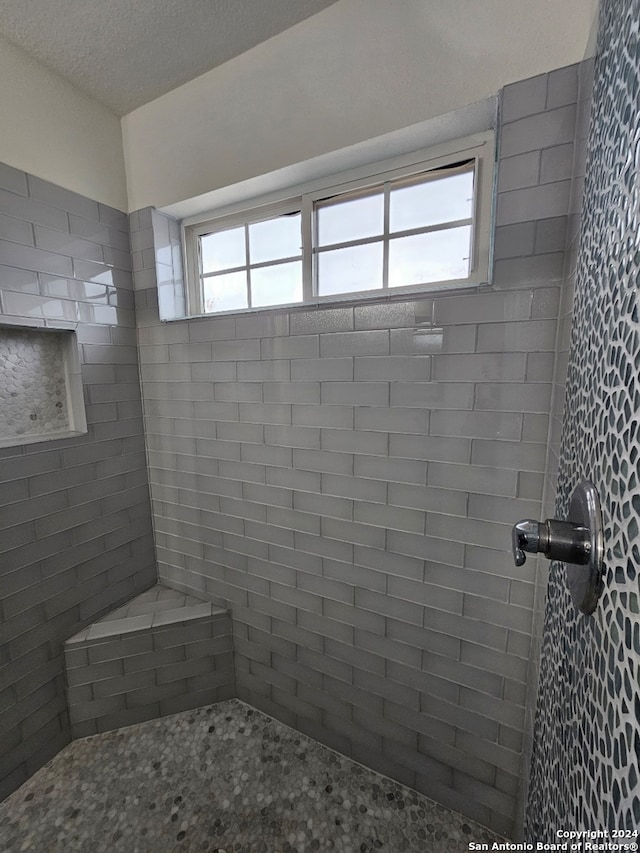 bathroom with plenty of natural light and a tile shower