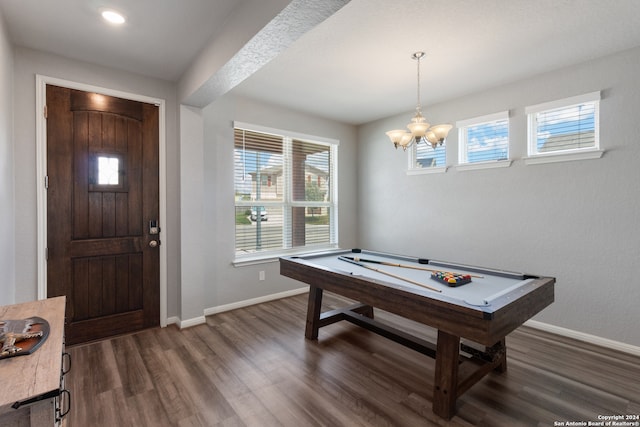 recreation room featuring billiards and dark wood-type flooring