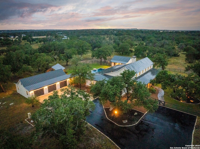 view of aerial view at dusk