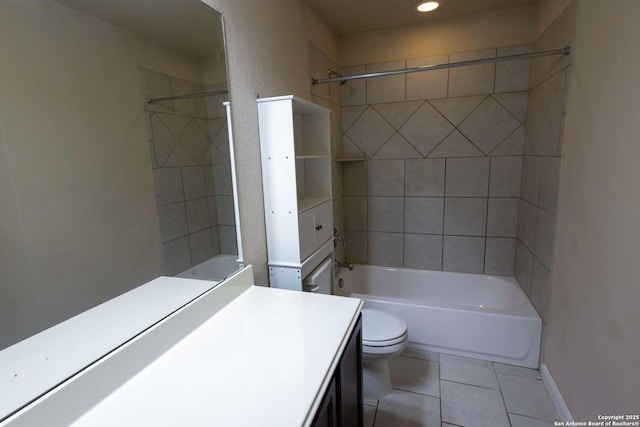 8446 Buckhorn Parke, San Antonio, TX 78254 - bathroom with toilet, vanity, tile patterned floors, and shower / bathing tub combination