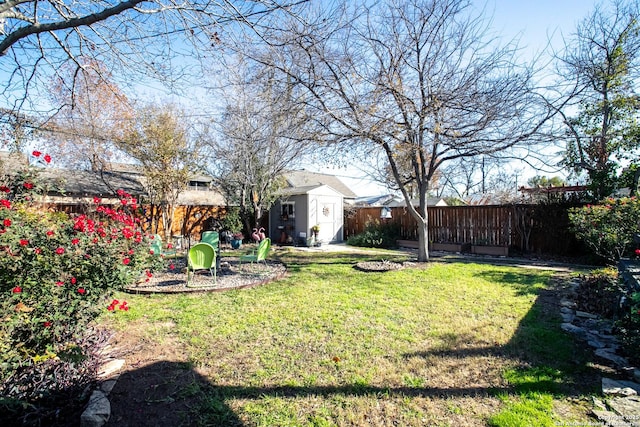 view of yard featuring a storage unit