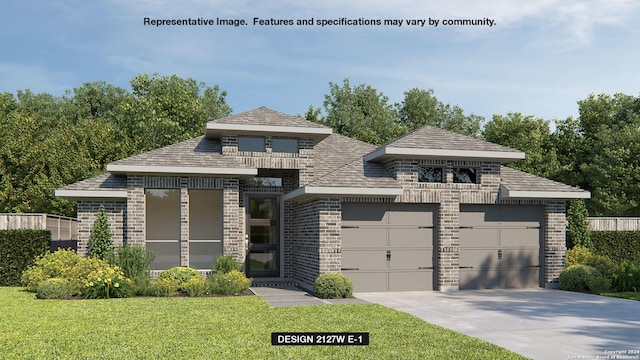 view of front facade featuring a garage and a front lawn