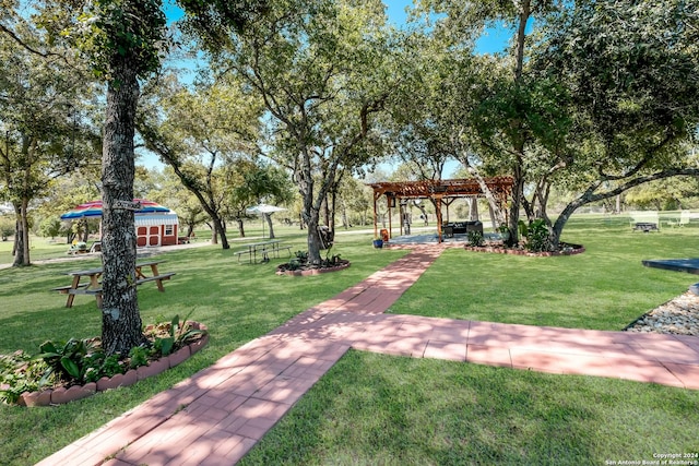 1350 Blue Quail Dr, Lytle, TX 78052 - surrounding community featuring a pergola and a lawn