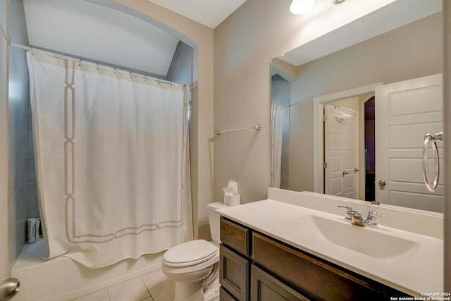 full bathroom featuring tile patterned flooring, vanity, toilet, and shower / bath combo