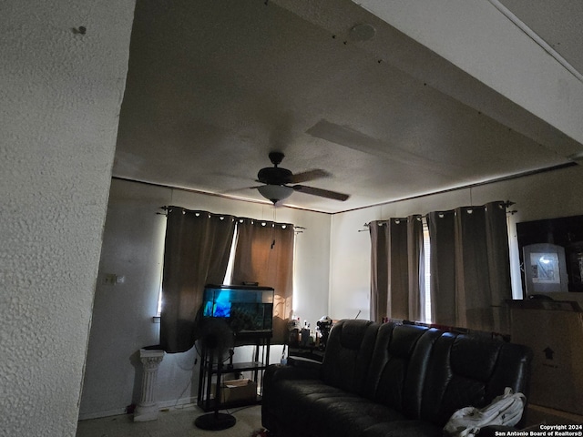 living room with ceiling fan