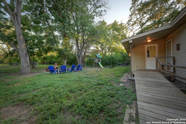 view of yard featuring a playground