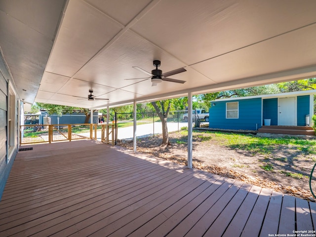 wooden terrace with ceiling fan