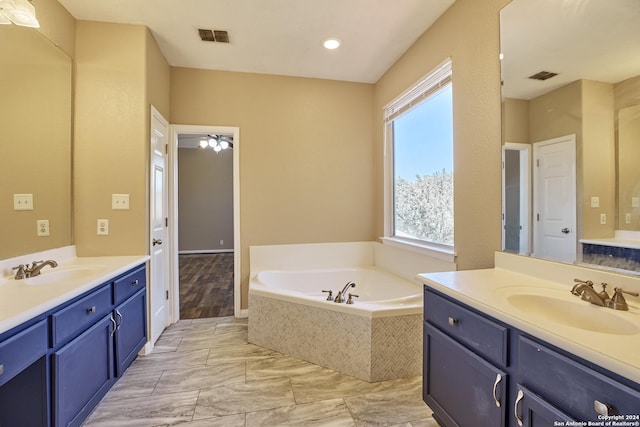 full bath with a bath, visible vents, and a sink