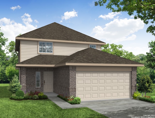 view of front property featuring a front yard and a garage