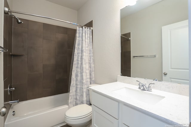 full bathroom featuring vanity, toilet, and shower / bath combination with curtain