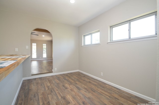 unfurnished room with dark wood-type flooring and a wealth of natural light